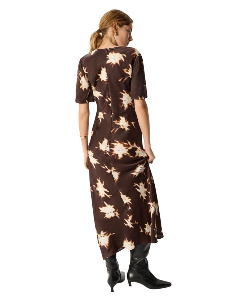 Women's Shadow Floral Satin Short-Sleeve Midi Dress