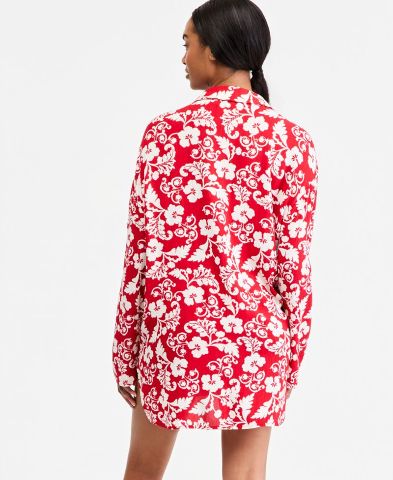 Juniors' Days Of Summer Long-Sleeve Button-Up Cover-Up Shirt