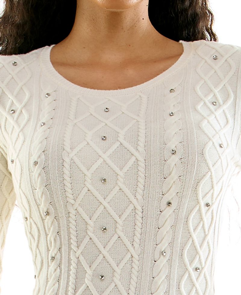 Juniors' Cable-Knit Rhinestone-Embellished Midi Dress