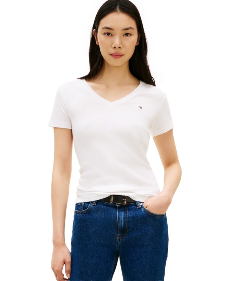 Women's Rib Slim V-Neck Short-Sleeve T-Shirt