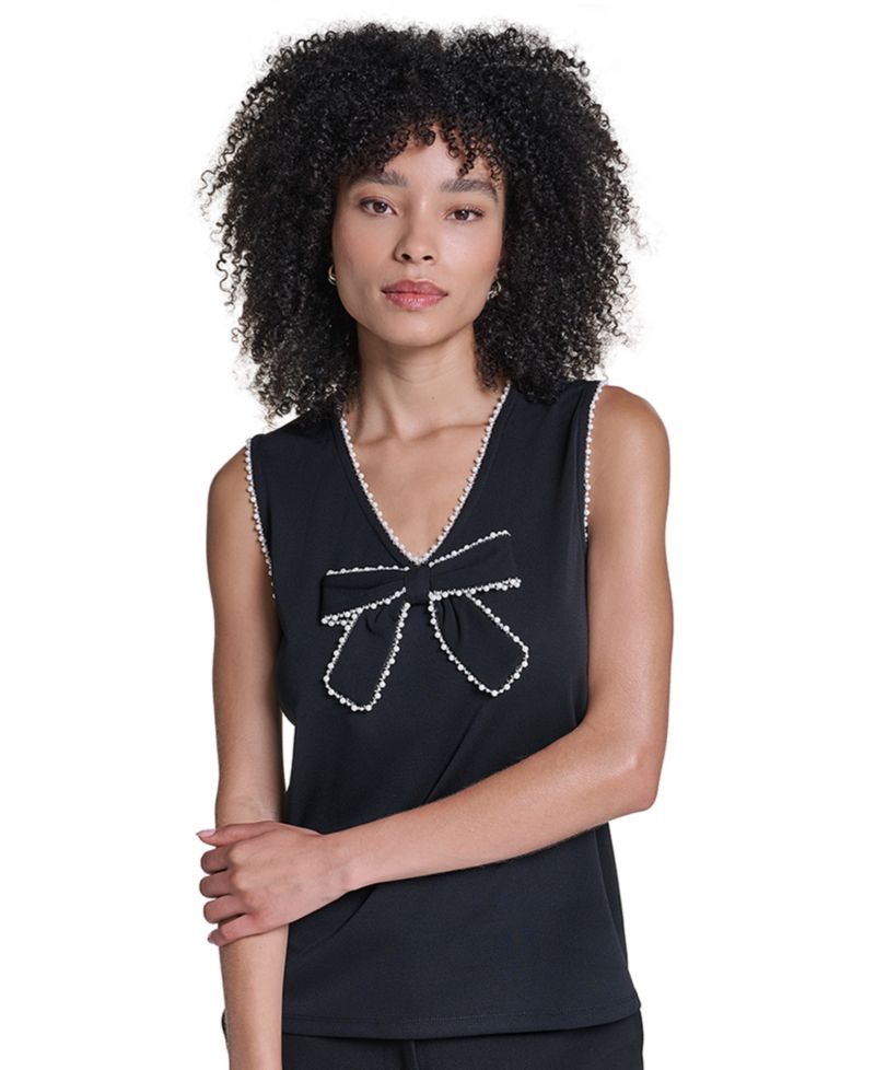 Petite Sleeveless V-Neck Bow Detail Blouse