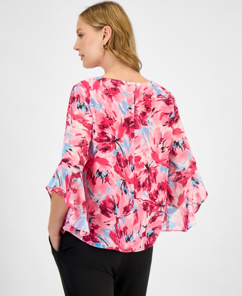 Women's Printed Ruffle-Sleeve Blouse