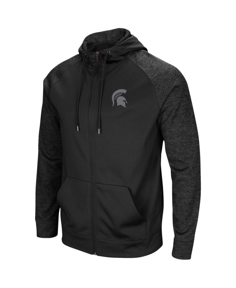 Men's Black Michigan State Spartans Blackout 3.0 Tonal Raglan Full-Zip Hoodie