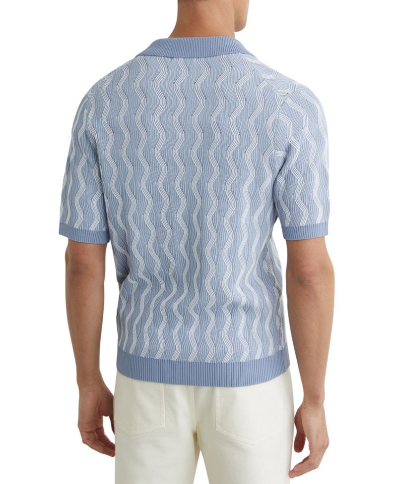 Men's Johnny Cuban Button Through Wave Stripe Shirt