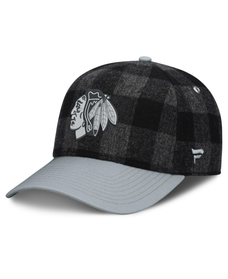 Men's Black/Gray Chicago Blackhawks Huntsman Plaid A-Frame Adjustable Hat