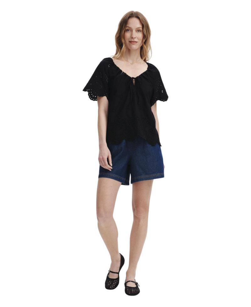 Women's Ruthie Floral-Embroidered V-Neck Short-Sleeve Top
