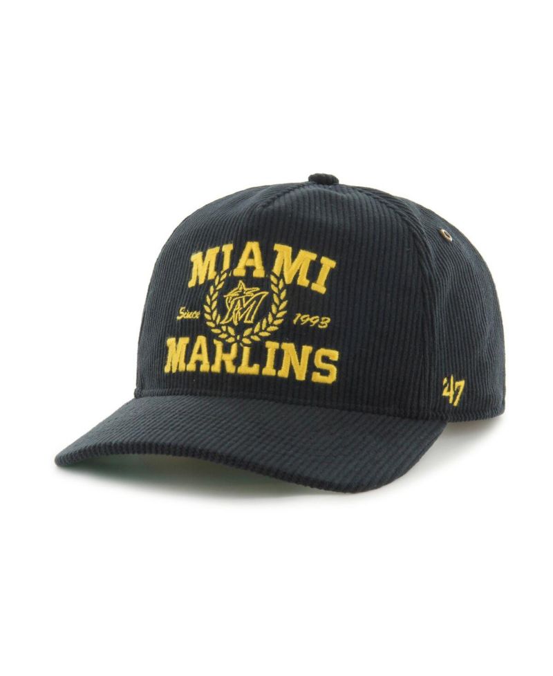 Men's Black Miami Marlins Laurus Corduroy Hitch Snapback Hat