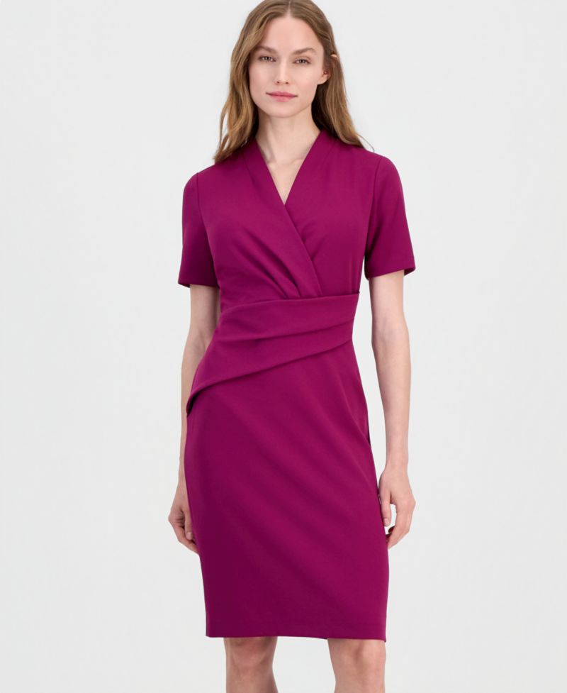 Women's Surplice V-Neck Scuba Crepe Dress