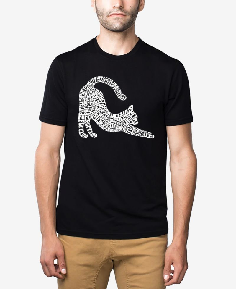 Men's Cotton/Poly Blend Word Art T-Shirt - Stretching Cat