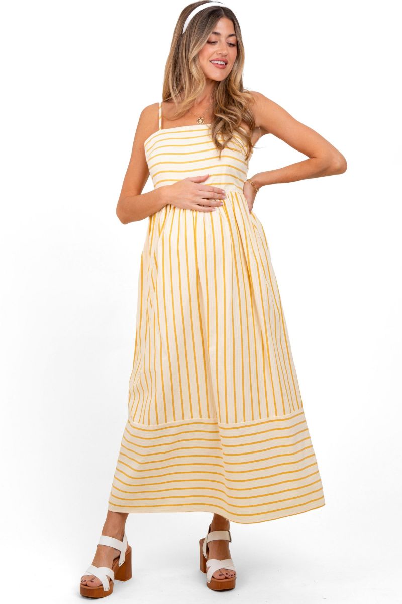 Women's Yellow Striped Sleeveless Maxi Dress