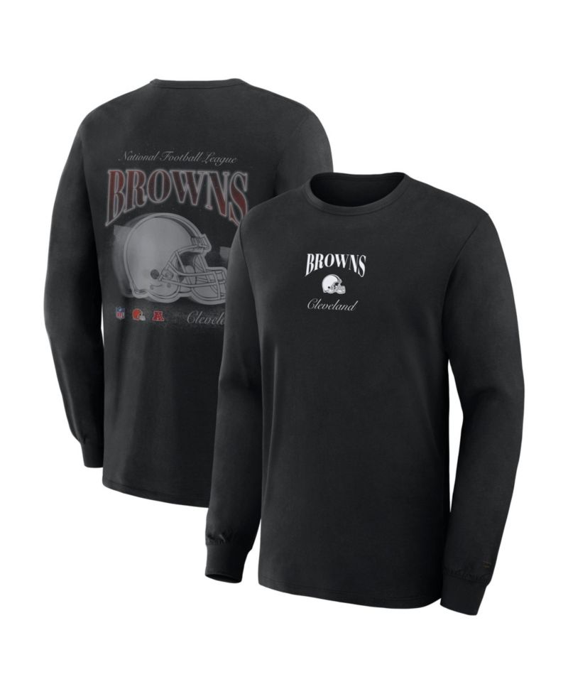 Men's Cleveland Browns Midnight Falls Classic Fit Rib-Knit Cuffs Crewneck Long Sleeve T-Shirt