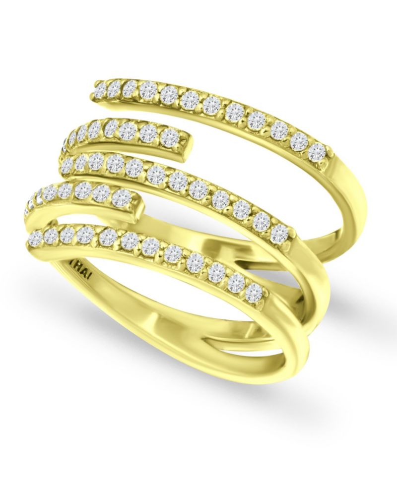 Cubic Zirconia 5 Row Bypass Ring in Silver Plate & 18k Gold Plate