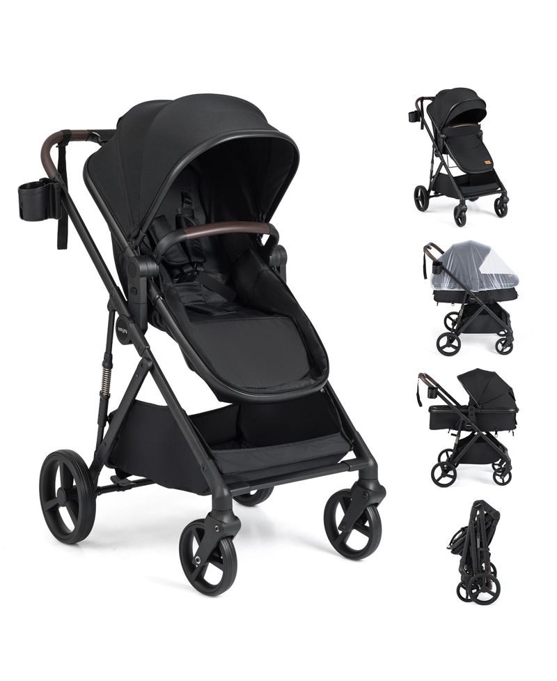 2 in 1 Baby Stroller with Bassinet Mode with Reversible Seat Adjustable Canopy