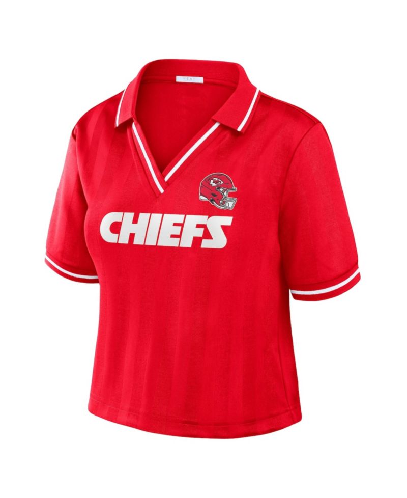 Women's Red Kansas City Chiefs Cropped Jersey Polo Shirt