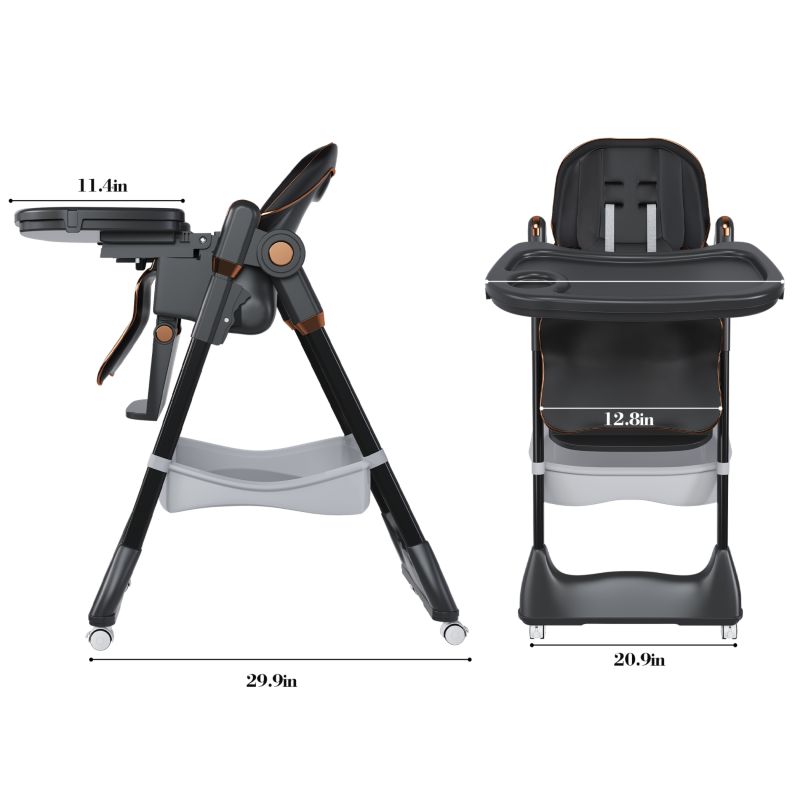 Adjustable Baby High Chair - Portable Feeding Seat (Black)