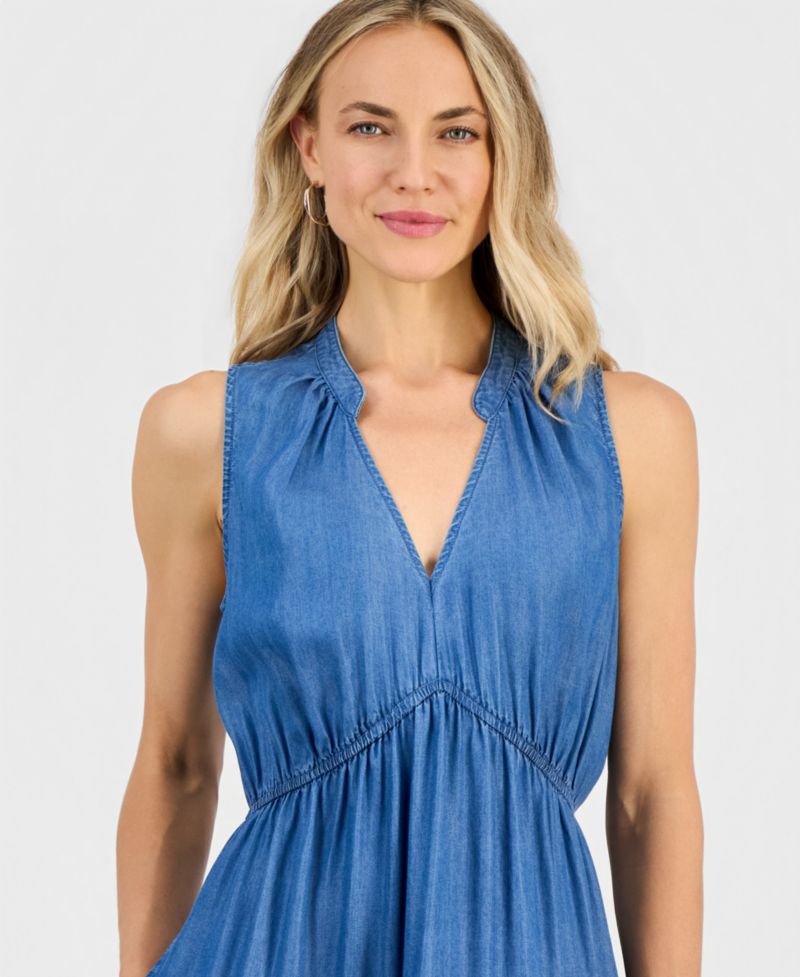 Women's V-Neck Sleeveless Tiered Midi Dress