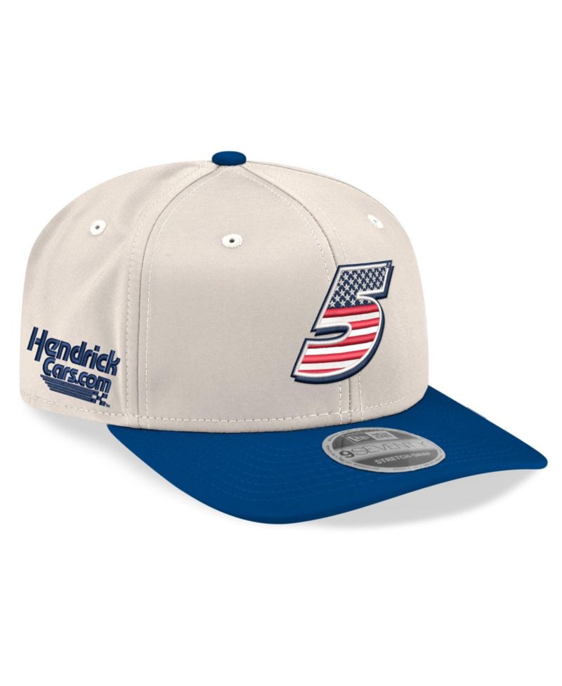 Men's Beige/Royal Kyle Larson 9SEVENTY Flag Stretch-Snap Hat