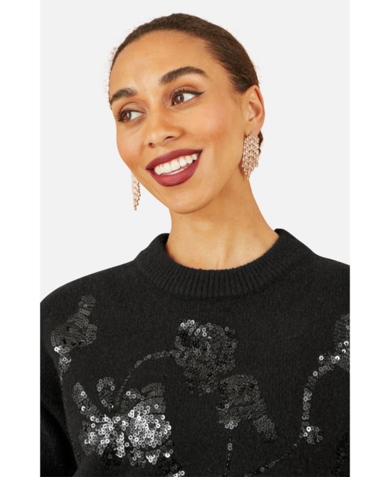 Women's 's Relaxed Fit Floral Sequin Sweater