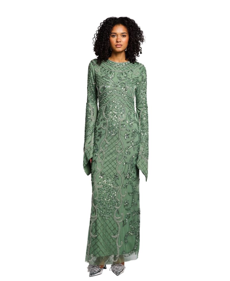 Women's Embellished Long-Sleeve Maxi Dress