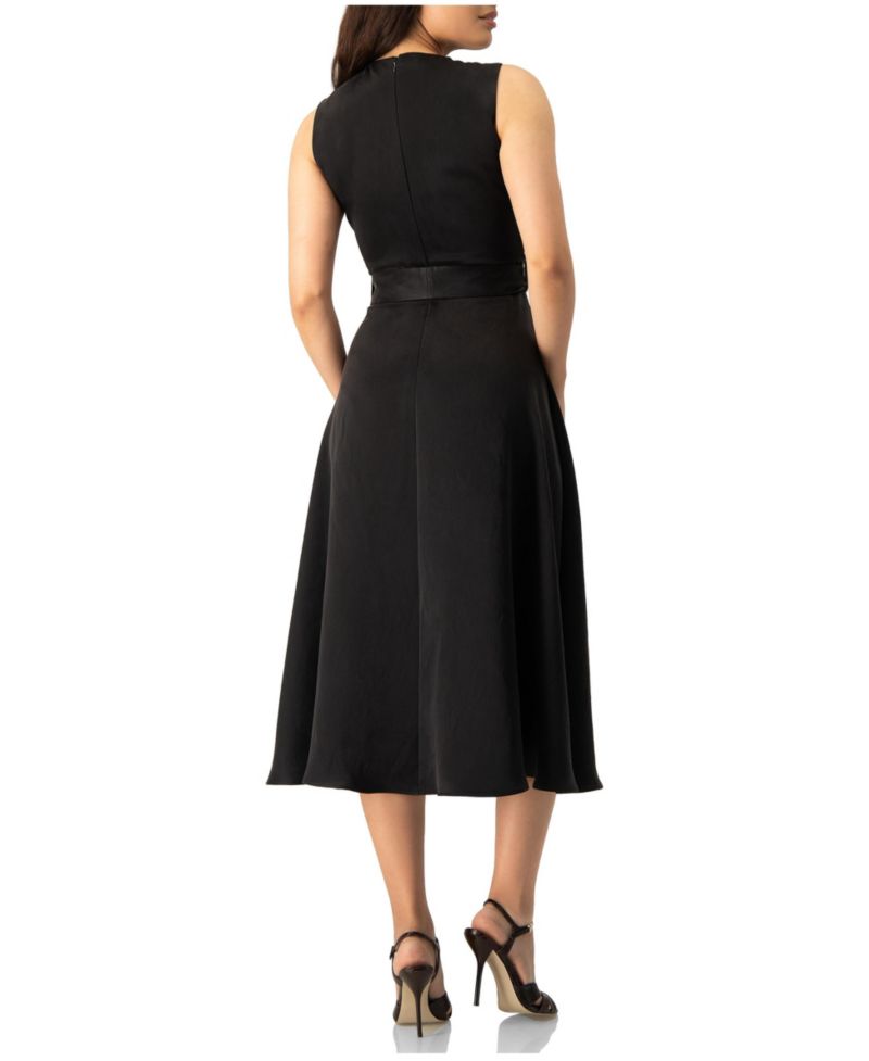 Women's Sleeveless Tie-Waist A-Line Midi Fit-and-Flare Dress with Sash Belt