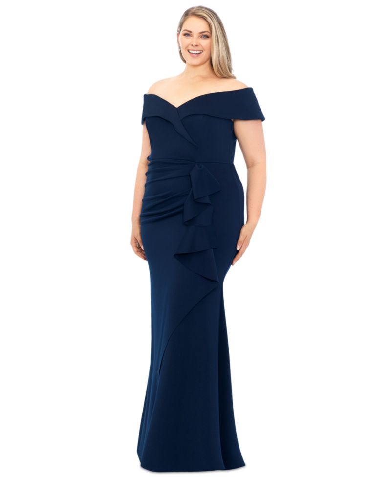 Plus Scuba Off-The-Shoulder Gown