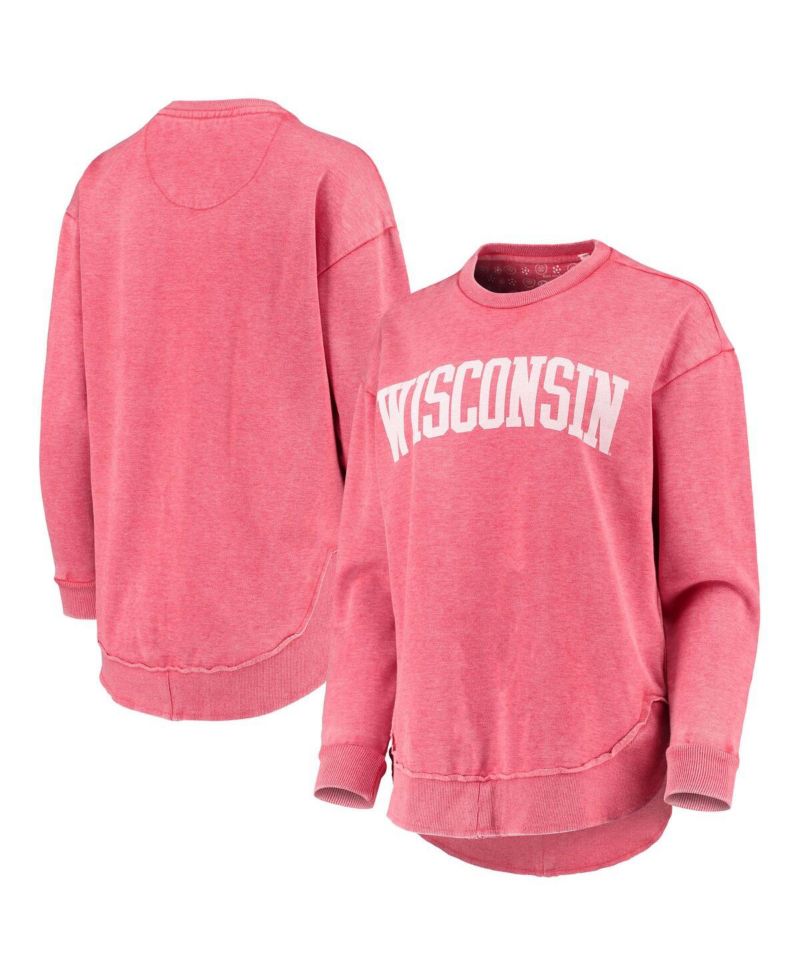 Women's Red Wisconsin Badgers Vintage-Like Wash Pullover Sweatshirt