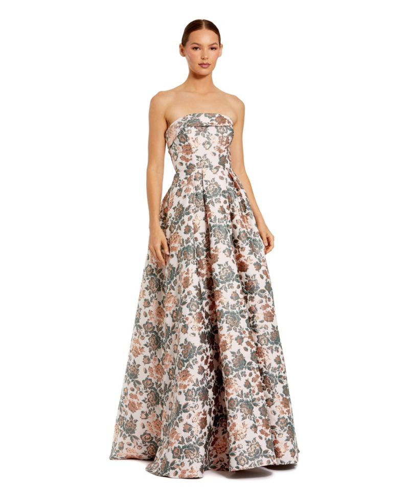 Women's Strapless Floral Brocade Ball Gown