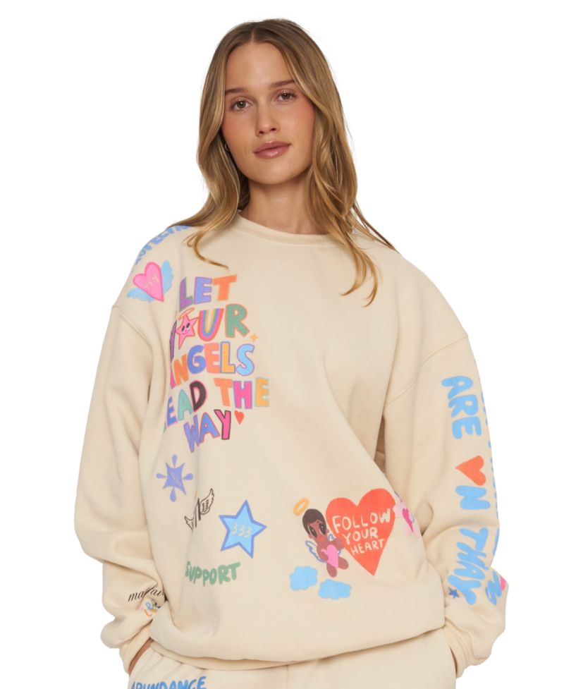 Juniors' Angels Lead Graphic Oversized Fleece Crewneck Sweatshirt