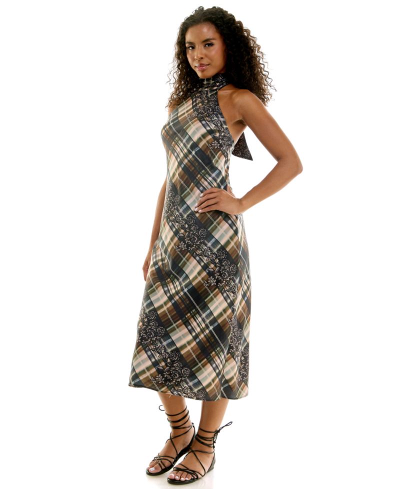 Women's Halter Satin Midi Dress