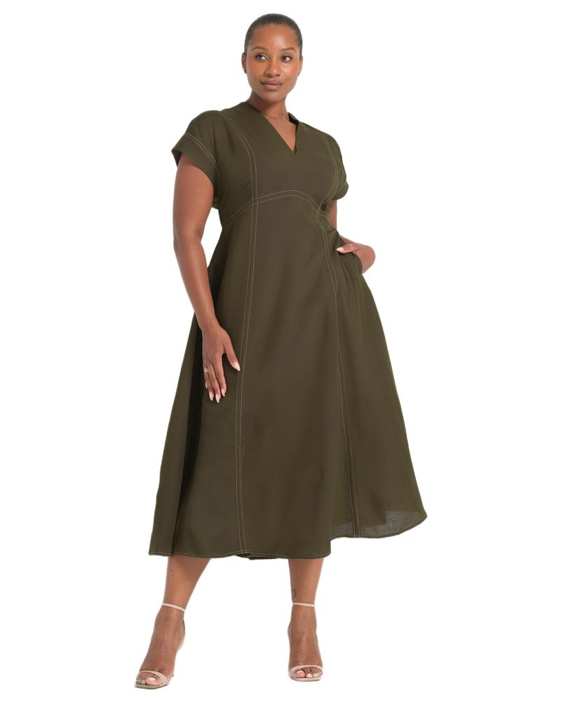 Plus Size Arden Contrast Stitch Linen Maxi Dress
