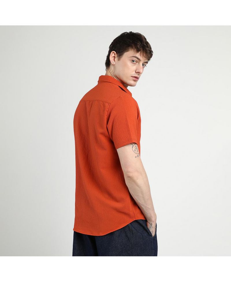 Men's Red Ruched Regular Fit Casual Shirt