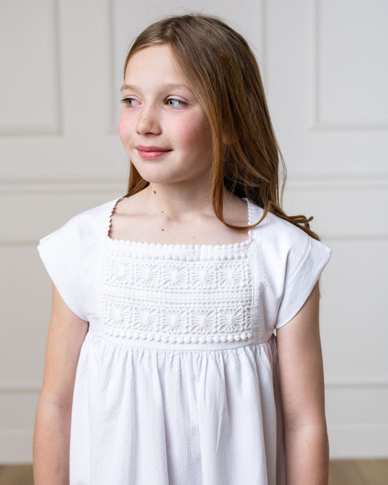 Toddler Girls Hope and Henry Sleeveless Crochet Detail Empire Waist Seersucker Dress