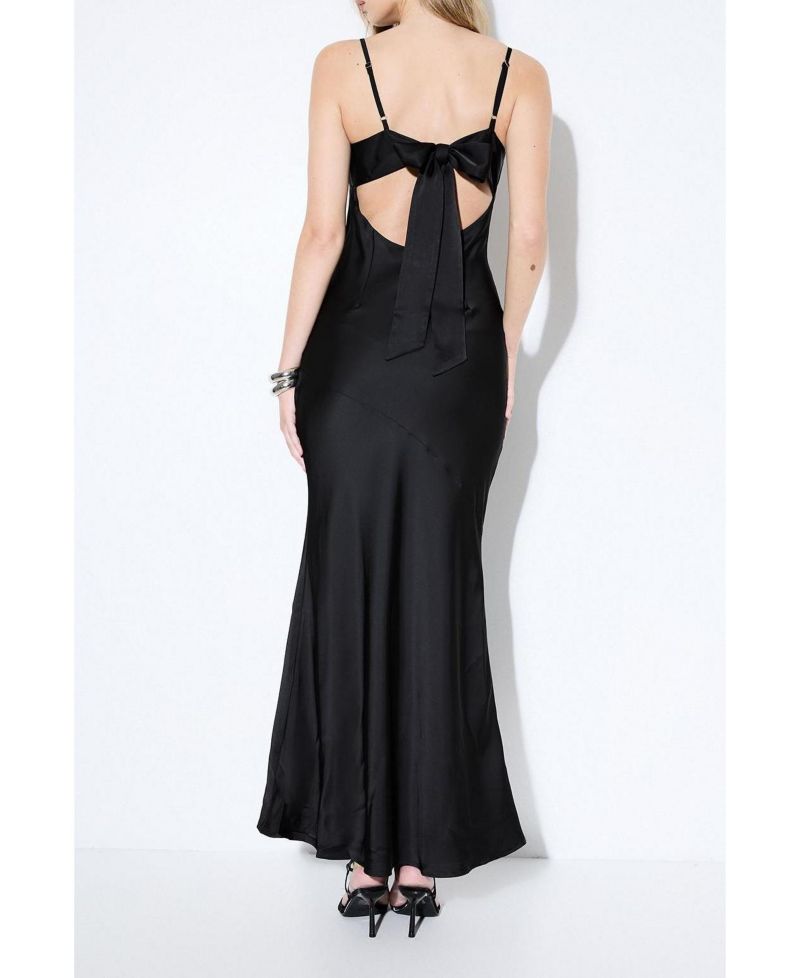 Women's Premium Satin Bow Bridesmaid Dress
