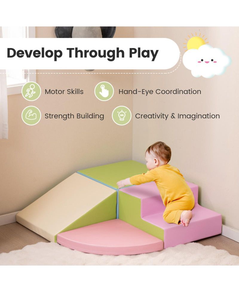 4 Piece Climb and Crawl Foam Block Play Set for Infant Baby Tummy Time