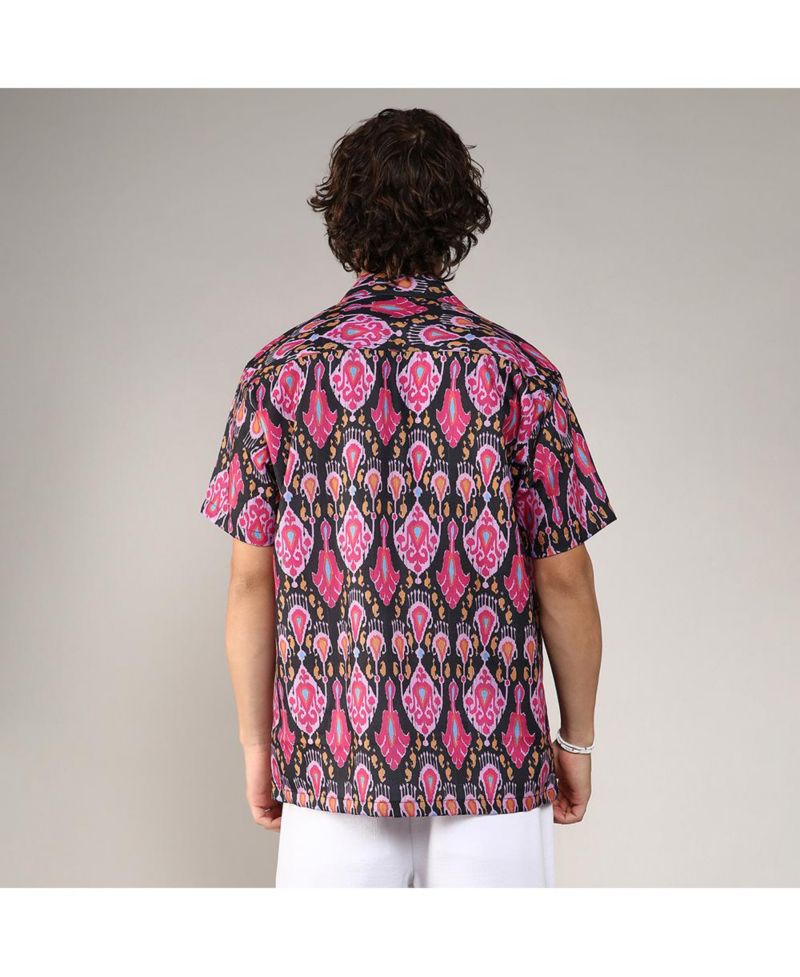 Men's Midnight Black & Light Pink Ethnic Shirt