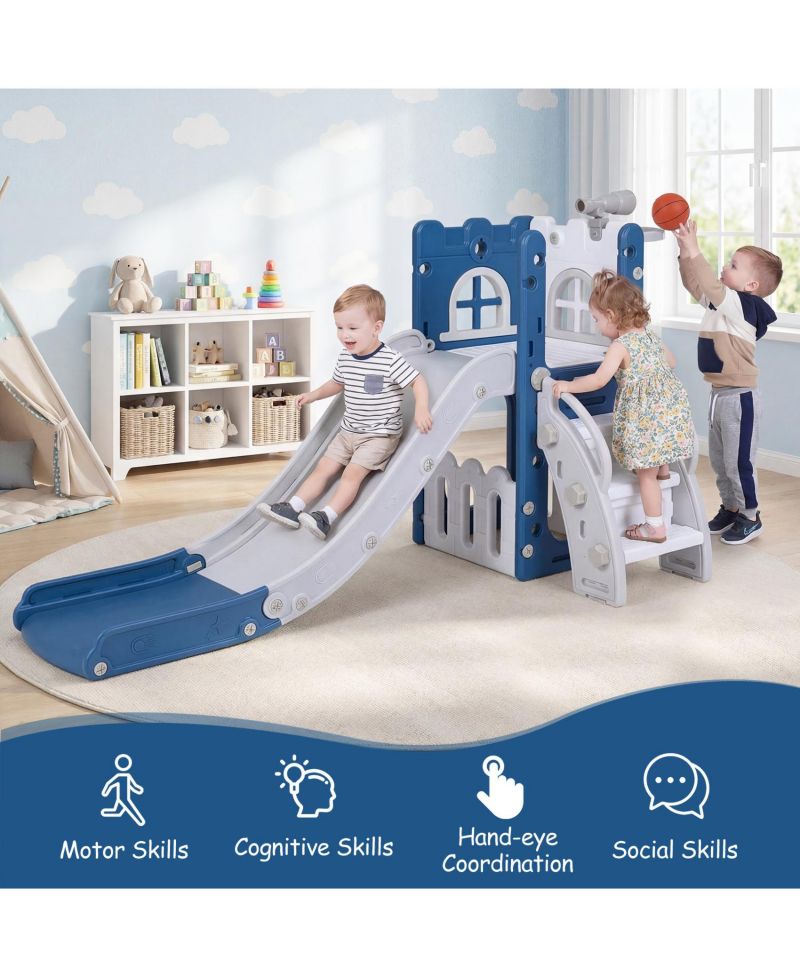 6-in-1 Kids Playground Set with Slide Ladder and Basketball Goal