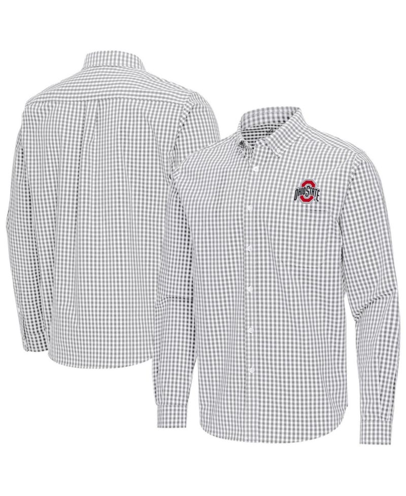 Men's Gray Ohio State Buckeyes Ellis Woven Tri-Blend Long Sleeve Button-Down Shirt