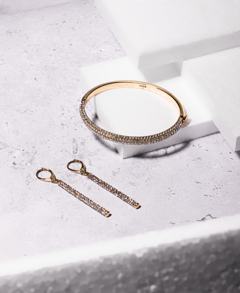 Gold-Tone Micropav&eacute; Linear Drop Earrings