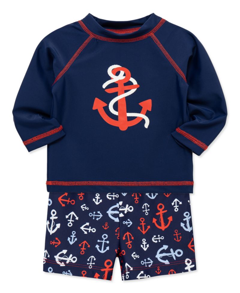 Baby Boys' Round Neck Rash Guard and Swim Trunks, 2-Piece Set