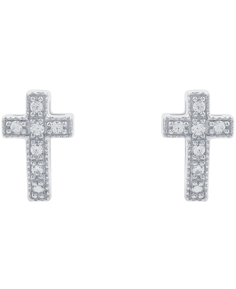 Diamond Cross Stud Earrings (1/10 ct. t.w.) in Sterling Silver