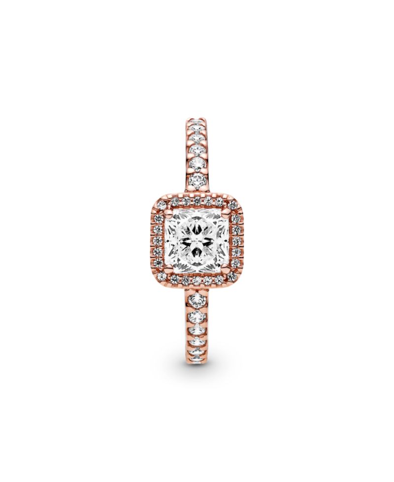 Cubic Zirconia Timeless Square Sparkle Halo Ring
