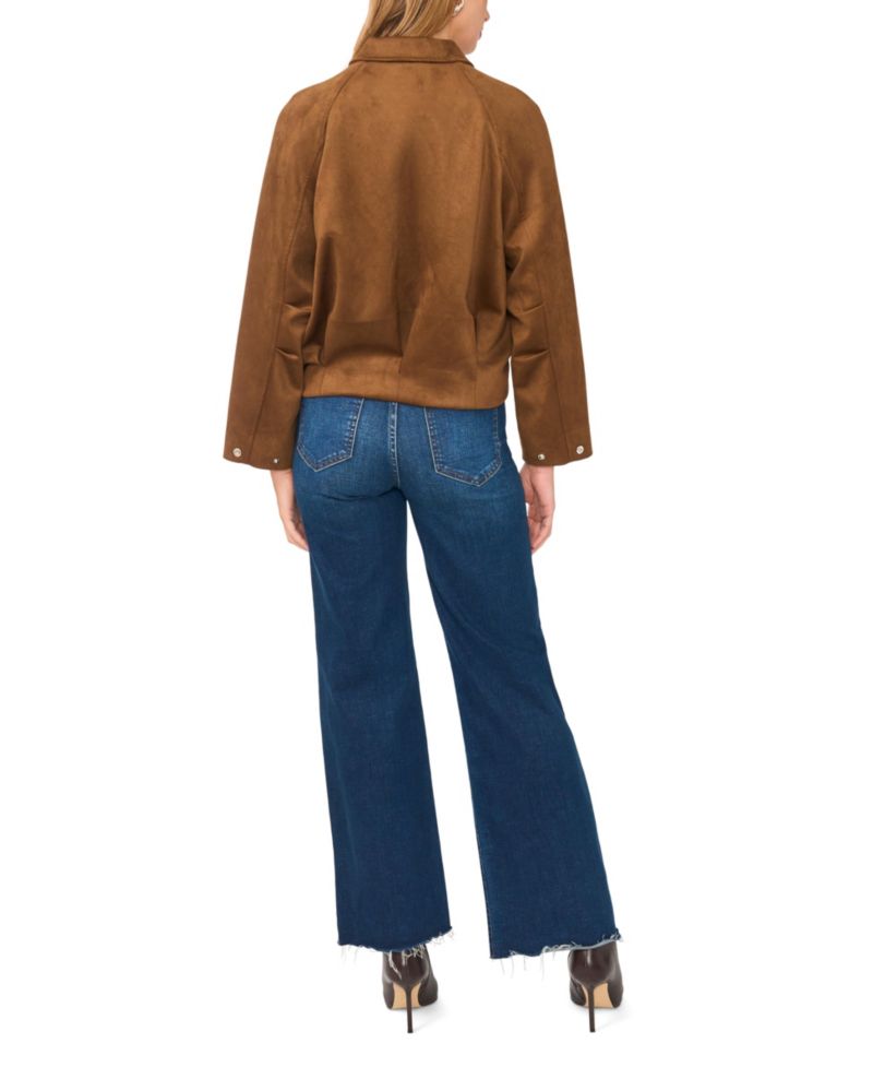 Women's Raglan-Sleeve Faux-Suede Bomber Jacket