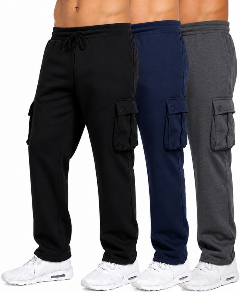 Men's Fleece-Lined Cargo Open-Bottom Sweatpants