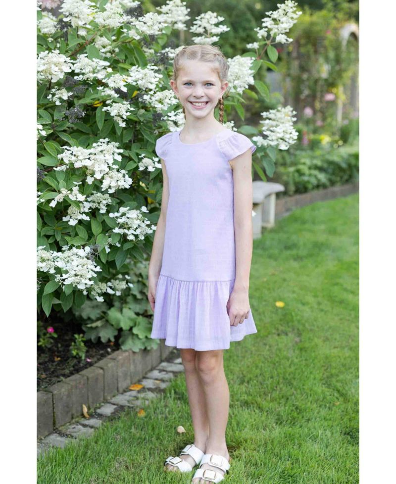 Big Girls Crinkle Lawn Dress With Shirred Hem Ruffle