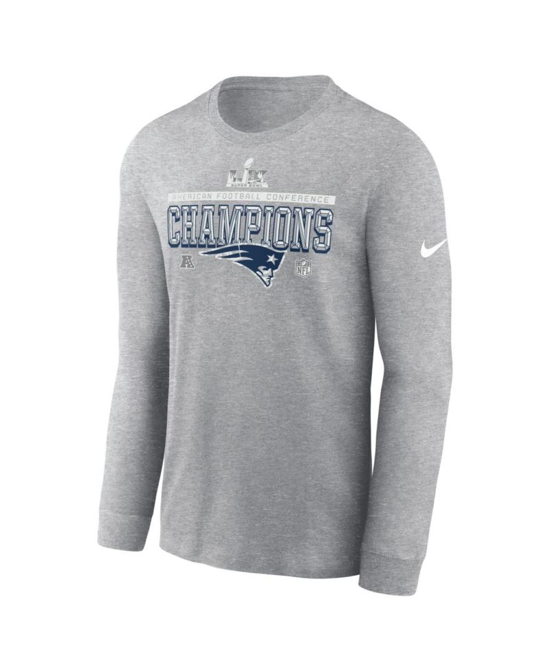 Men's Heather Gray New England Patriots 2025 AFC Champions Locker Room Trophy Collection Long Sleeve T-Shirt