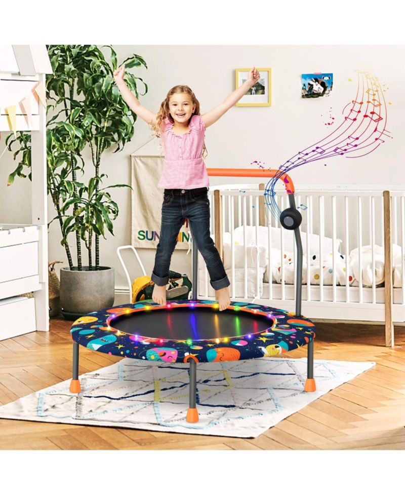 36'' Mini Toddler Trampoline W/LED Bluetooth Speaker Detachable Handle