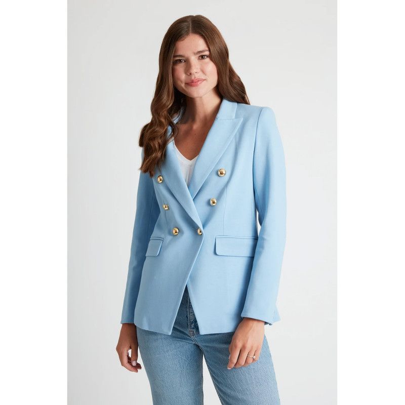 Women's Pauline Double Breasted Fitted Luxury Ponte Blazer with 5-Button Sleeves with Real Buttonholes and Optional Turn Up Cuff