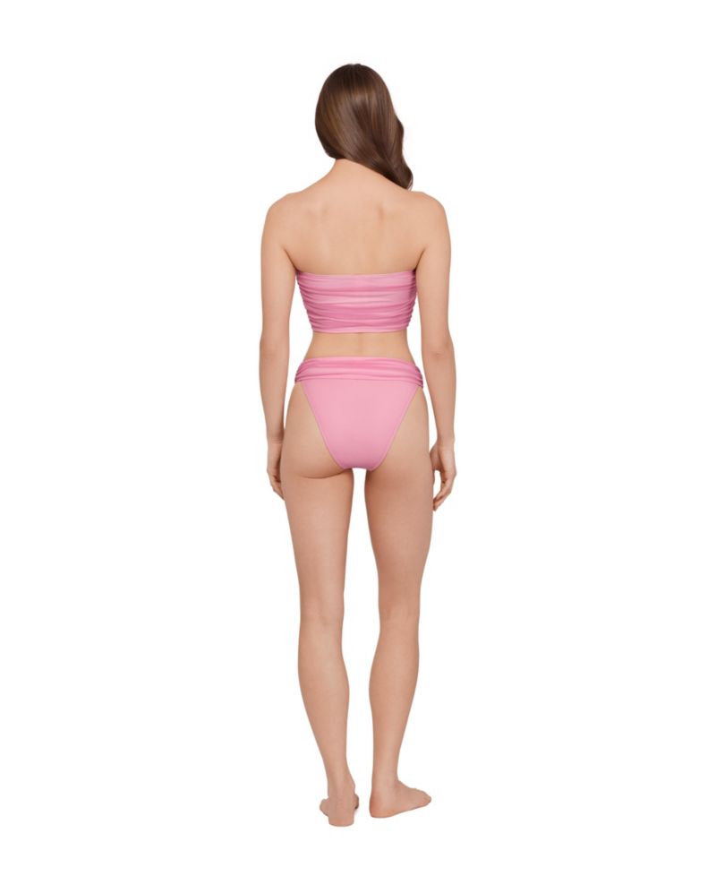 Women's Gold-Tone Bead Keyhole Tube Bikini Top and High-Leg Ruched Band Swim Bottoms