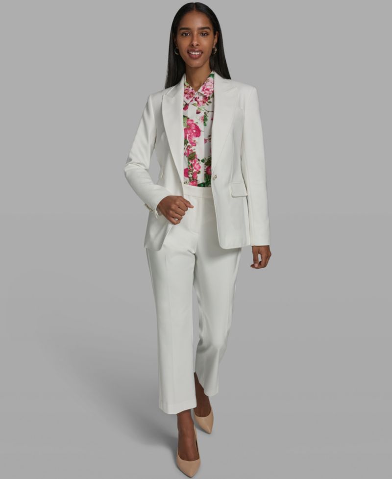 Women's Collared Woven Blazer, Short-Sleeve Collared Blouse and Woven Ankle Pants