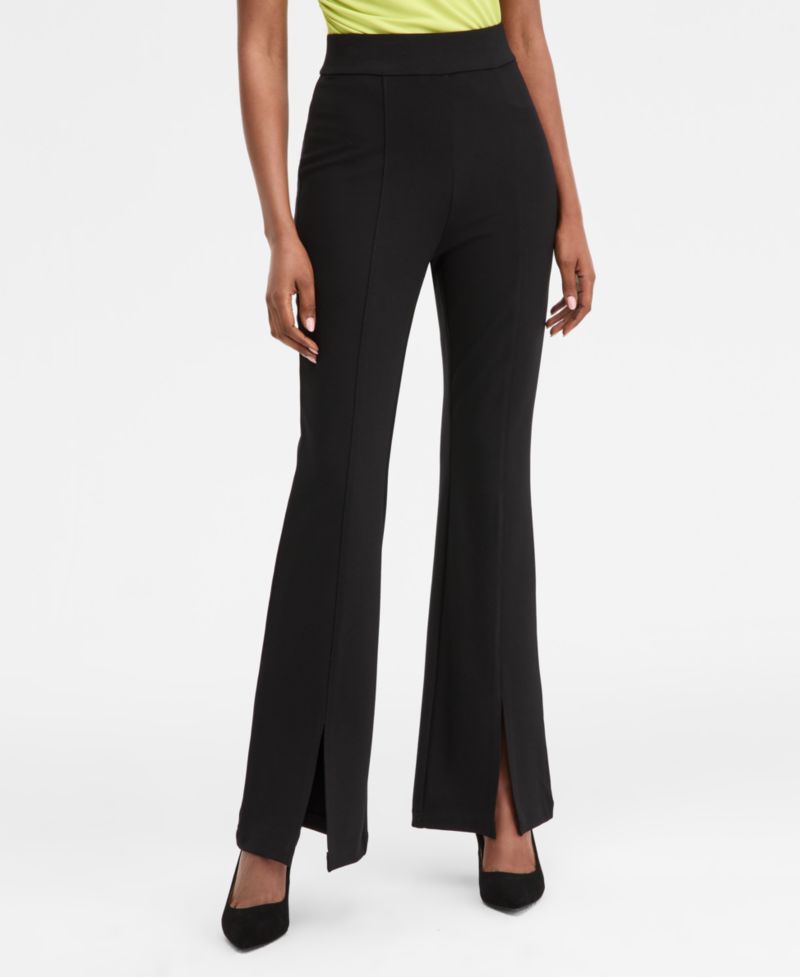 Women's Pont&eacute;-Knit Slit-Hem Flare Pants